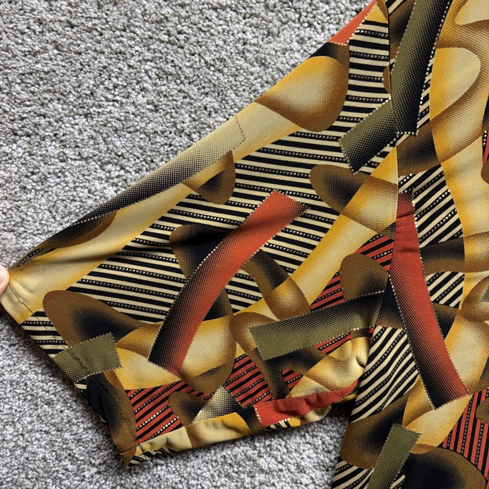 Vintage Creme De Silk Shirt‎ Mens MEDIUM Abstract Art ColorBlock Metallic Button - Picture 12 of 16